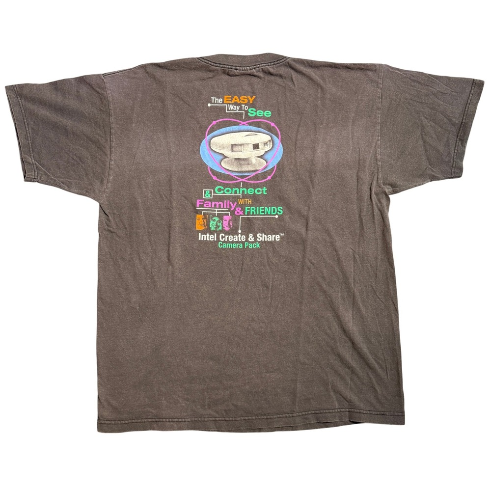 Vintage 90s Intel Create & Share Camera Pack T-Shirt Murina XL Faded Black USA